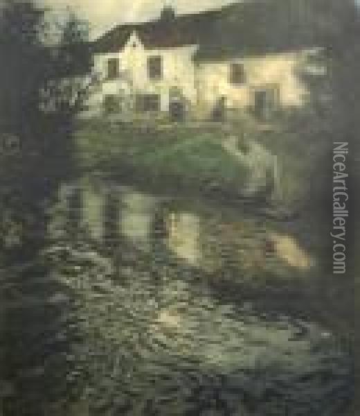 Untitled (nocturnal River Scene) Oil Painting - Fritz Thaulow