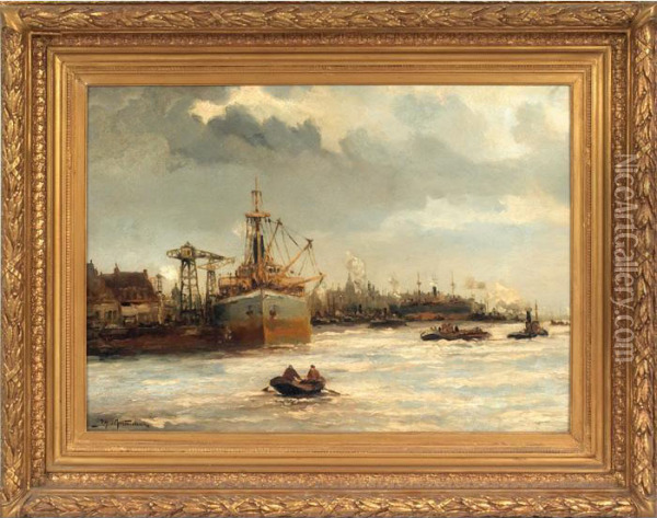 Harbor Scene Oil Painting - Johann Hendrik Van Mastenbroek
