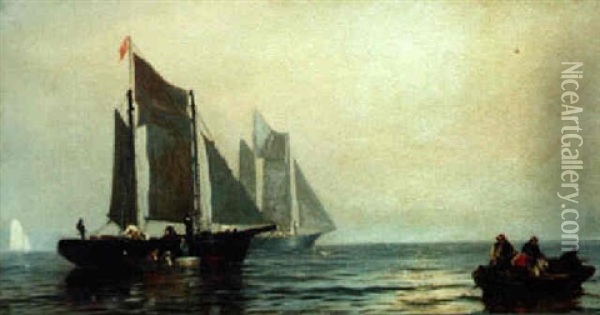 Fishing Boats Off The Coast Of Newfoundland Oil Painting - William Bradford