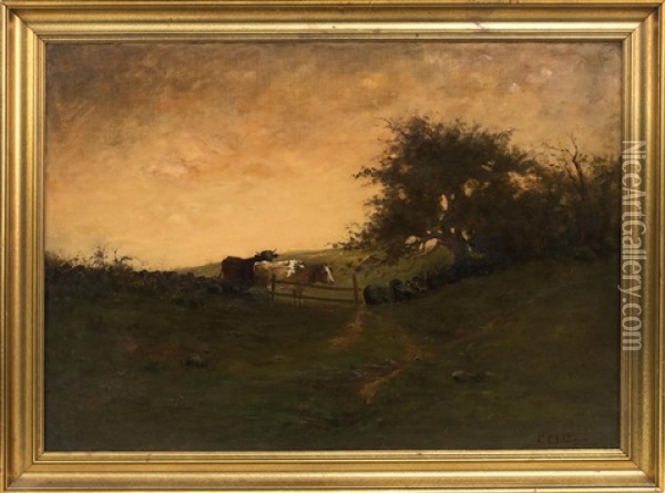 Two Cows In A Pasture Oil Painting - Charles Edwin Lewis Green