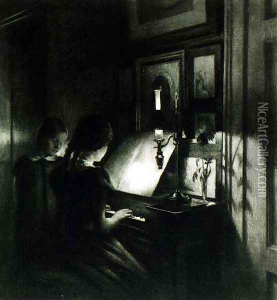 The girls at the piano Oil Painting - Peder Vilhelm Ilsted