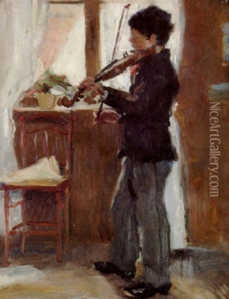 Violinist Oil Painting - Richard (Sven R.) Bergh