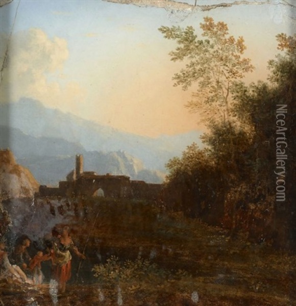 Famille De Paysans Dans Un Paysage Classique Oil Painting - Pierre Henri de Valenciennes