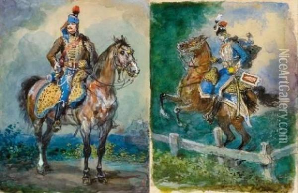 Hussard Oil Painting - Eugene Louis Lami