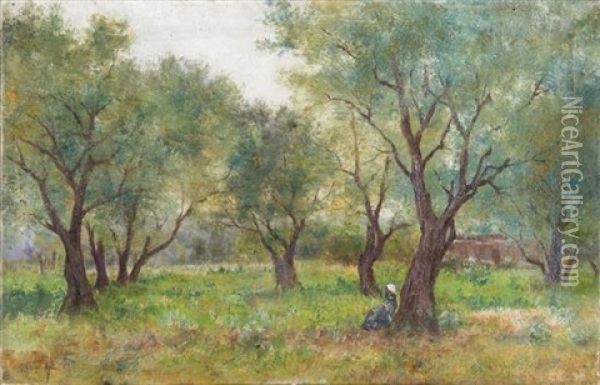 Resting Under The Olive Trees Oil Painting - John Lewis Shonborn
