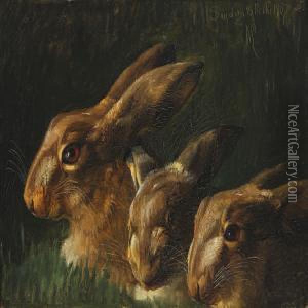 Hares Oil Painting - Niels Peter Rasmussen