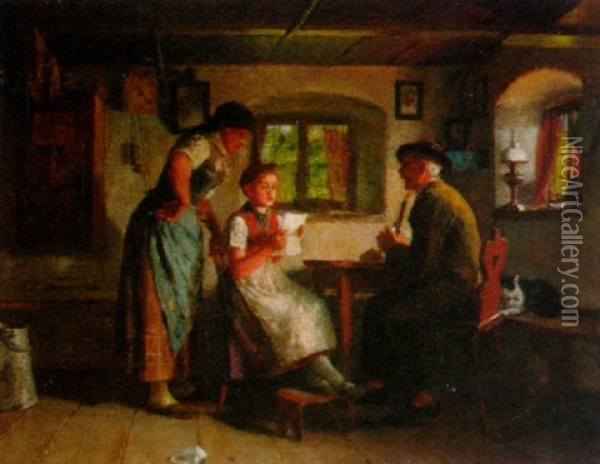 The Important Letter Oil Painting - Friedrich Ortlieb