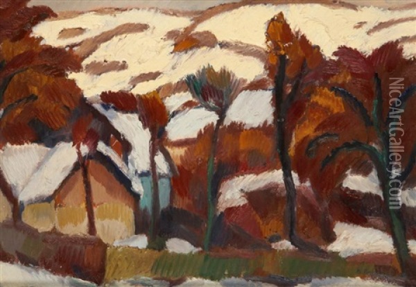 Dorf Im Winter Oil Painting - Karel Bohacek