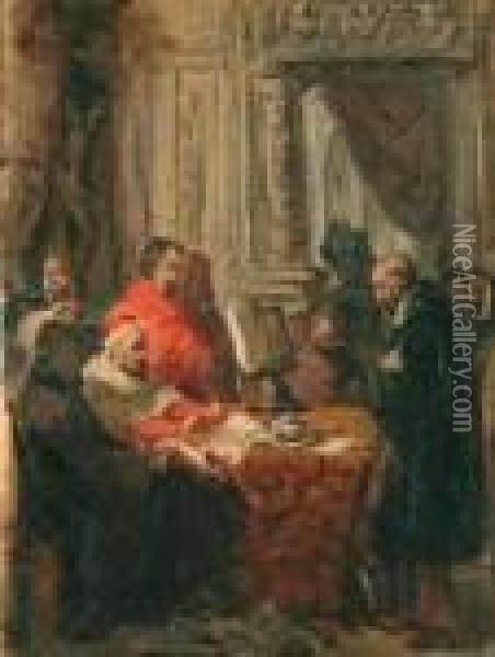 Galileo Galilei Davanti Al Santo Uffizio Oil Painting - Domenico Morelli