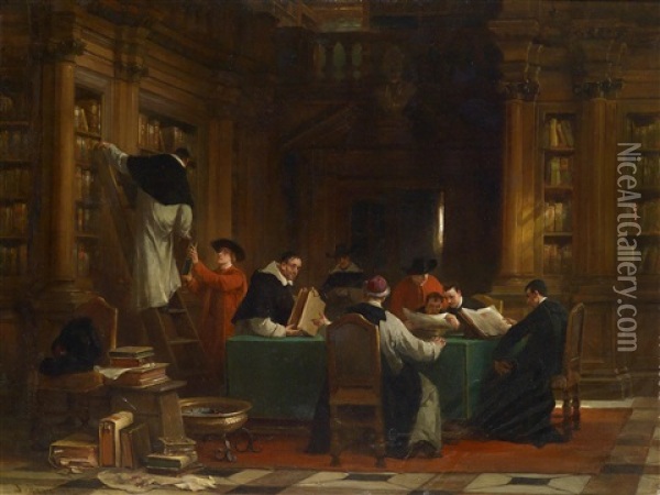 In Der Klosterbibliothek Oil Painting - Louis (Ludwig) von Hagn