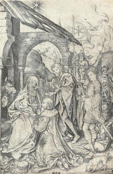 The Adoration Of The Magi Oil Painting - Martin Schongauer
