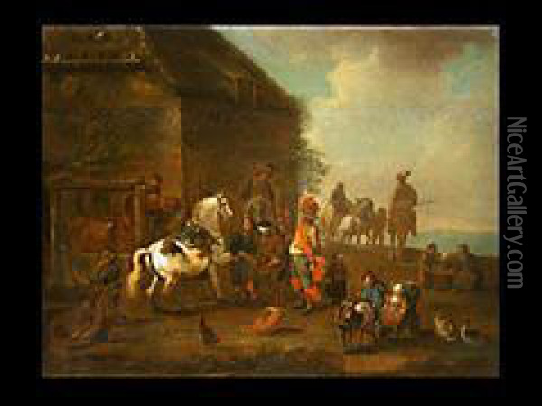 Beim Hufschmied Oil Painting - Pieter Wouwermans or Wouwerman