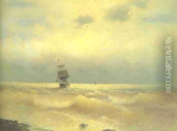 The ship near coast Oil Painting - Ivan Konstantinovich Aivazovsky