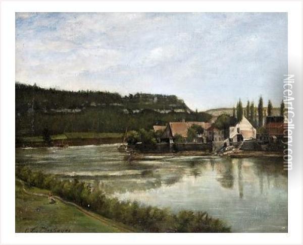 Hameau Au Bord De La Riviere Oil Painting - Charles-Felix-Edouard Deshayes