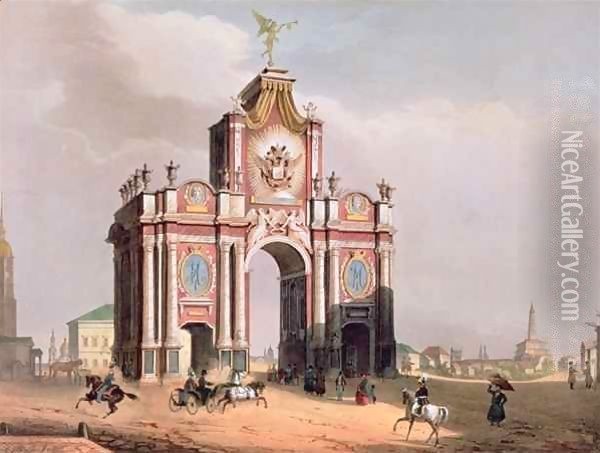The Red Gate in Moscow Oil Painting - Louis Jules Arnout
