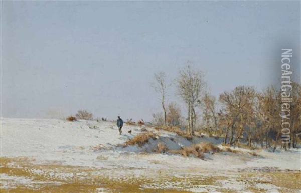 Man Walking His Dog Oil Painting - Ivan Pavlovich Pokhitonov