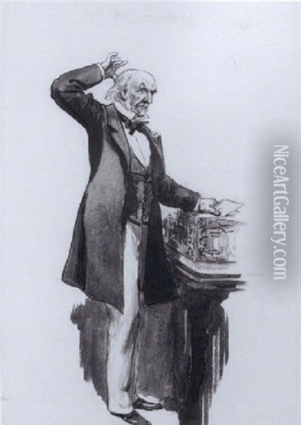 Gladstone At The Dispatch Box Oil Painting - Harry Furniss