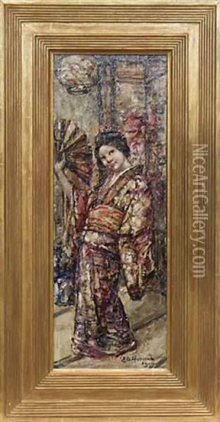 Geisha With Fan Oil Painting - Edward Atkinson Hornel