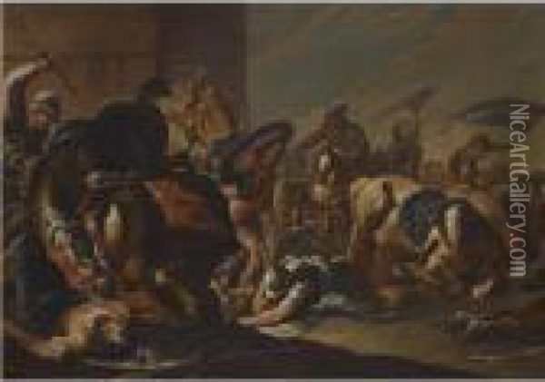 A Battle Scene Oil Painting - Luca Giordano