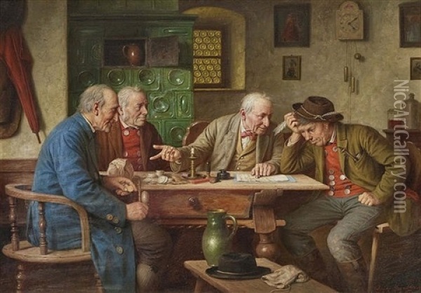 A Difficult Trade Oil Painting - Josef Wagner-Hohenberg