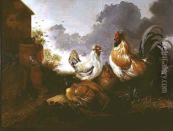 Poultry in a farmyard Oil Painting - Abraham Van Calraet