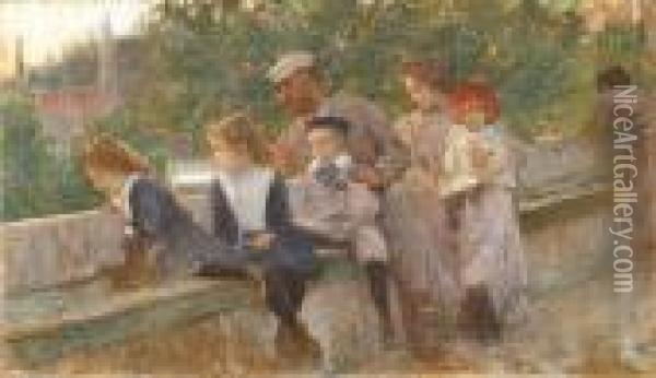 The Artist With His Family At Cavtat Oil Painting - Vlaho Bukovac