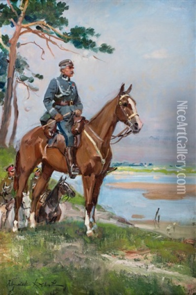 Marszalek Jozef Pilsudski Na Kasztance Oil Painting - Woiciech (Aldabert) Ritter von Kossak