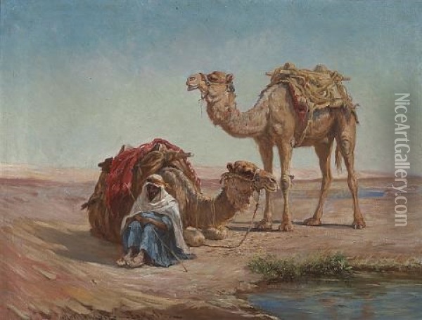 Tending The Camels Oil Painting - Matilda Lotz