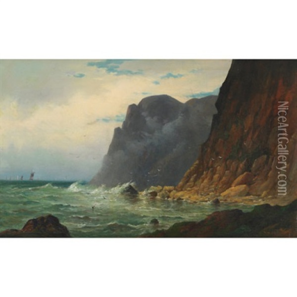 Sailing Vessels Off A Rocky Coastline Oil Painting - William Nichol Cresswell