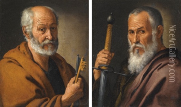 Saint Peter (+ Saint Paul; Pair) Oil Painting - Jusepe de Ribera