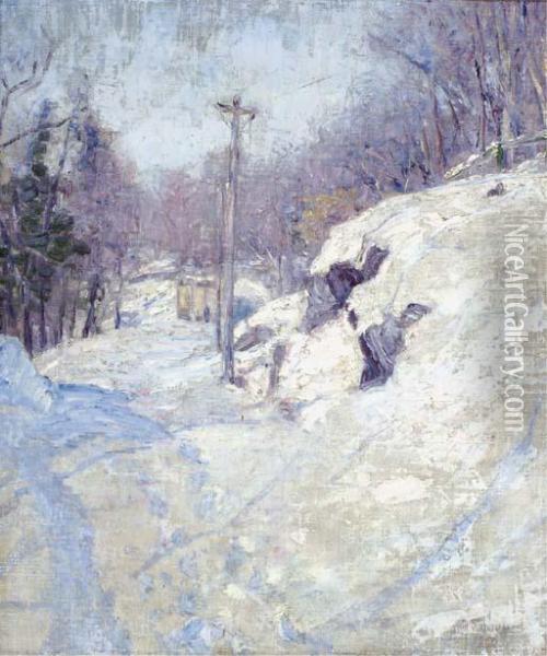 Country Road, Winter Oil Painting - William J. Quinlan