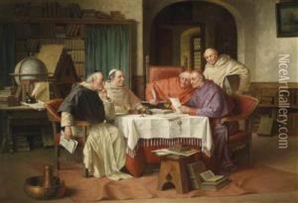 In The Library Oil Painting - Josef Wagner-Hohenberg