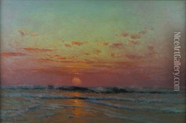 Sunset Beyond The Waves Oil Painting - Granville S. Redmond