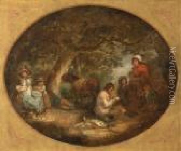 Travelers Resting In A Wooded Landscape Oil Painting - George Morland