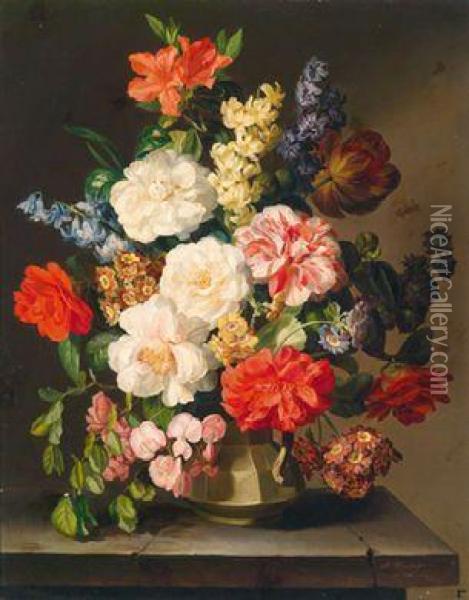 Groses, Dekoratives Blumenstillleben Oil Painting - Anton Hartinger