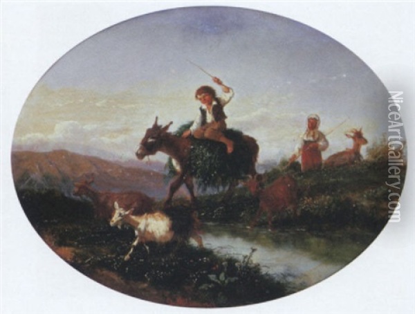 Pastorelli Al Guado, 1868 Oil Painting - Antonio Milone