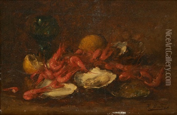 Nature Morte Aux Huitres Et Crevettes Oil Painting - Hubert Bellis