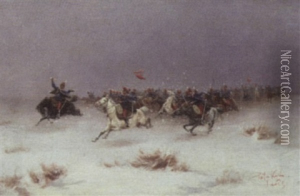 Cavalry Charge Oil Painting - Laszlo Pataky