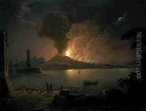 A View of Mount Vesuvius Erupting Oil Painting - Abraham Pether