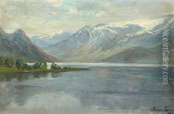 Scenery From Hardanger Fiord, Noeway Oil Painting - Marie K. H. Tannaes