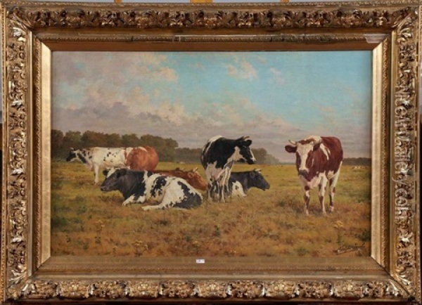 Vaches Au Pre Oil Painting - Adolphe Jacobs