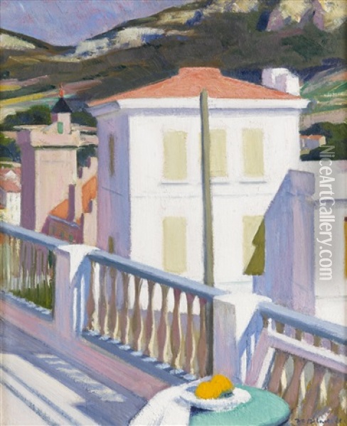 Cassis, The White Villa From The Balcony Oil Painting - Francis Campbell Boileau Cadell