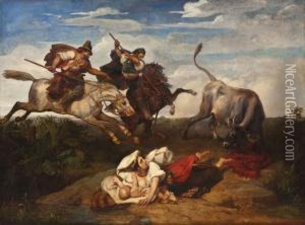 Die Rettung Vor Dem Wilden Stier Oil Painting - Adolphe Roger