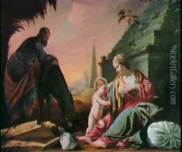 The Rest On The Flight Into Egypt Oil Painting - Jacques Blanchard