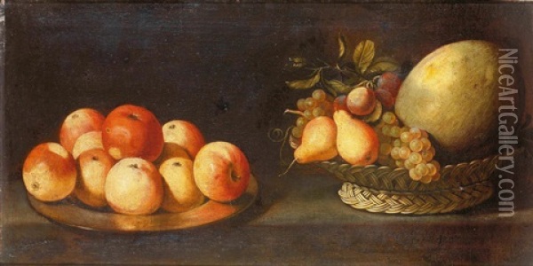Bodegon Con Azafate De Fruta Y Plato De Manzanas Oil Painting - Juan Van Der Hamen Y Leon