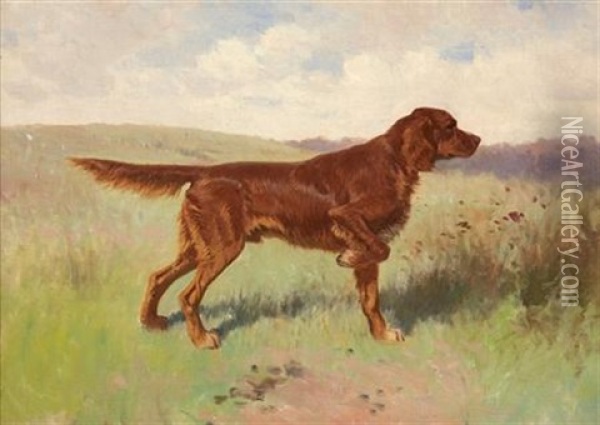 Irish Setter On Point Oil Painting - Herman Gustav Simon