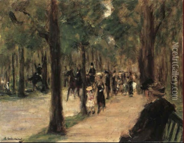 Promenade Im Tiergarten Mit Spaziergangern Und Einer Pferdedroschke Oil Painting - Max Liebermann