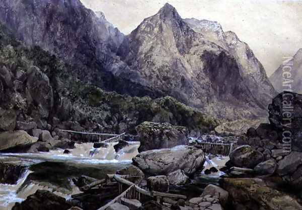 Rapids, Romsdal, Norway, 1847 Oil Painting - William West
