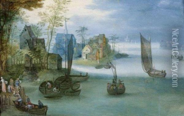 Scene De Village Au Bord D'estuaire Oil Painting - Pieter Gysels