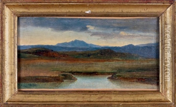 Vue Prise Pres D'aqua Acetosa, Avec Le Tibre Et Le Mont Soracte Oil Painting - Leon Cogniet